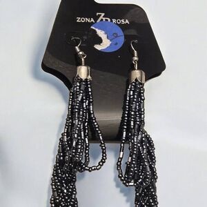 Zona Rosa Women's Midnight Blue Metallic Beaded Earrings And Necklace Set